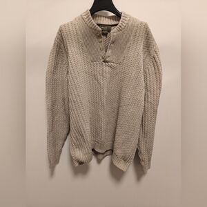 Vintage Eddie Bauer Y2K men's henley Cable Knit sweater beige/oatmeal Size XL